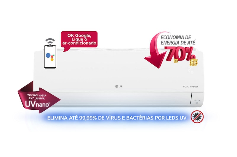 Vista frontal de Ar Condicionado LG DUAL Inverter Voice UV Nano 24.000 Quente/Frio 220V S4-W24K23XD